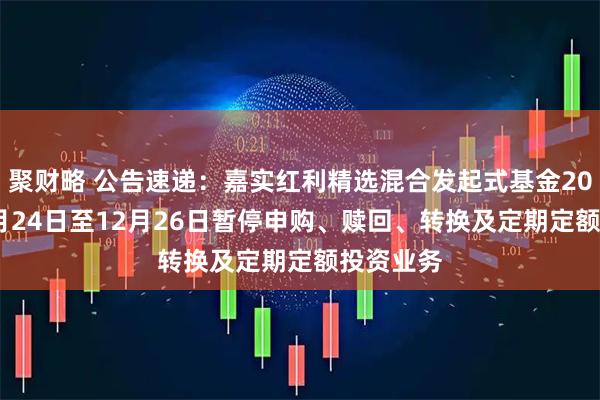 聚财略 公告速递：嘉实红利精选混合发起式基金2025年12月24日至12月26日暂停申购、赎回、转换及定期定额投资业务